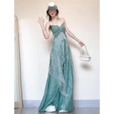 Fongt Tourism Wear Beautiful Small Suit Seaside Vacation Silk Slings Wide Leg Pants Two