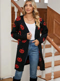 Fongt Sweater For Women's Casual Halloween Pumpkin Head With Long Coat Knitted Cardigan