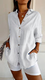 Fongt New Single-Dran Buckle Folding Collar Shirt Burst Lady Solid Color Can Sleeve Top