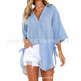 Fongt / Summer 2024 Women's New Linen Cotton Linen Shirt Irregular Cardigan