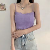 Fongt Summer New Belly With Short Ice Silk Knitting Slings Small Vest Women's Sleeveless Bottom Top