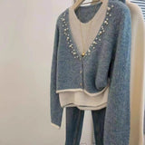 Fongt Folded Fake Two-Piece Top Female Hooded Temperament Knitted Sweater Lazy Style Design Sense Of Niche 2025 New