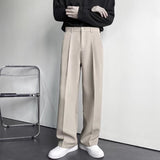 Classic Solid Color Trousers Feel All Kinds Of Men's Casual Pants Live Pleated Spring And Autumn Loose Trousers Korean Version Business-Outfit