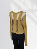 Fongt And After Two Wear Sand Dune Waste Wind Top Hole Long Sleeve T-Shirt Hollow See-Through Blouse Rope Tie Tie Girl-Outfit