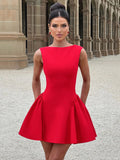Solid Tank Open Back A-line Mini Dress-Outfit