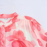 Fongt Summer French Commuting Wind Tie Dye Floral Print Collar Long-Sleeved Loose Shirt