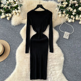 Fongt Sexy Pit Strips Body-Body-Groom Knitted Dress Autumn Solid-Colored Bottom Skirt One-Step Dress Woman