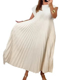 Fongt New Fall 2023 Solid Color Round Collar Sleeveless Pleated Design Loose Dress-Outfit