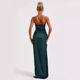 Fongt Summer New Solid Color Collar Folds To Repair Height Open Sexy Long Dress