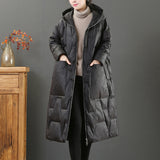 Large Size Loose Literary Long-Sleeved Hooded Coat Winter Wear New Knee White Duck Down Light Down Jacket Fashion-Outfit
