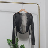 Fongt With A Thin-Dyed Sexy Mesh Long-Sleeved Sunscreen T-Shirt With A Short Top 8928