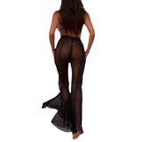 Fongt Leg Pants Summer Wide Perspective Net Beach Yarn Women's Ama Skin Sexy