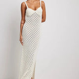 Fongt Summer New Holiday Style Knitted Dress Women's Sling Skirt Side Open-Back Hollow Pattern Knitted Skirt