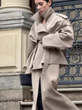 Fongt Women's Loose Casual Collar Tie Medium Long-Term Wind Coat
