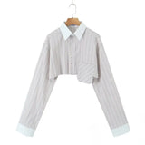 Fongt Striped Shirt 2025 Spring And Summer Temperament Casual Bump Clip Bag Loose Top Woman