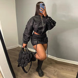 Fongt Functional Wind Straps Solid Color Overalls Ribbon Baseball Jacket Coat Low Purse Hip Skirt Fashion Suit-Outfit