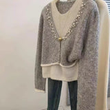 Fongt Folded Fake Two-Piece Top Female Hooded Temperament Knitted Sweater Lazy Style Design Sense Of Niche 2025 New