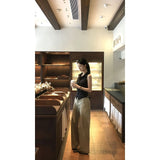 Fongt Sexy Babes POLO Necked Striped Slings With Casual Trousers Two-Piece Suit Ins