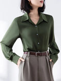 Fongt Shirt Woman Spring New Career OL Hanging Commuting Olive Green Shirt Workplace Interview Long-Sleeved Top