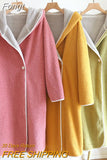 Lamb Wool Thick Warm Autumn Winter New Hooded Mid-Length Bathrobe Single Button Dressing Gown