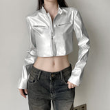 Fongt Style Leather Splicing Locomotive Suit Personalized Street Autumn Short-Term Open-Enavel Zipper Jacket Jacket