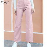 New Straight Wide Leg Jeans Women Vintage Solid Basic Stretch High Waist Denim Pants 2022 Jeans