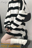 Gothic Sweaters Women Harajuku Punk Knitted Stripes Jumper Vintage Plus Size Loose Long Sleeve Pullover Tops
