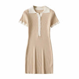 Knit Short-sleeved Orange Tight-fitting Hip Chic Female Dress Sexy Lapel Short Sleeve Western Women's