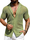 Fongt Men's Summer Cool Shirt Men's Casual Knit Hollow Out Breathable Short Sleeved Lapel Fashion Men's