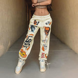 Fongt Women's Clothing 2025 Women's New Trousers Skeleton Element Trend Printing Plus Velvet High-Waisted Casual Pants