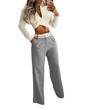 Fongt New Sexy V-Neck Long Sleeve High-Waist Straight Pants Suit-Outfit