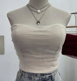 Fongt Babes Light Yarn Splicing Braless Sleeveless Top With Short Corset Corset Umbilized Bra Vest 8865