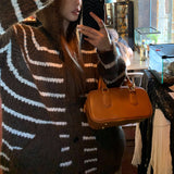 Version Of The New Autumn And Winter Style Lazy Wind Hit The Color Hooded Knitted Cardigan Jacket Loose Striped Sweater Girl-Outfit
