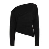 Fongt Autumn And Winter Basic Solid Color Oblique Shoulder Design Deyvel Warm Bottom Shirt Hot Girl Thin Irregular Top