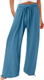 Casual Trousers Solid Color Lace Wide