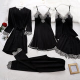 Simulation Silk Pajamas Lingerie Five-Piece Set Slings Sexy Lady Bathrobe Home Clothes