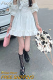 Kawaii Fairy Strap Dress Women Patchwork Off Shoulder Sexy Party Mini Dresses Bow Ruffle Sweet Cute Princess Sundress