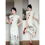 Fongt Chinese Temperament High-End Printing Slim Thin Cheongsam Dress Women's Summer New National Style Long Dress
