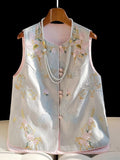 New Chinese Embroidery National Style Vest Female Design Fashion Round Collar Retro Buckle Jacket Small Coat-Outfit