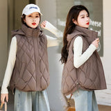 2024 Autumn And Winter Vest Women's Down Cotton Short Loose Korean Version Of Versatile Diamond Cotton Vest Sleeveless Vest Coat-Outfit