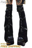 Style Ankle Leg Warmer Fall Winter Black Metal Buckle Leg Warmers Knitted y2k High Knee Legging Boot Socks Thigh High
