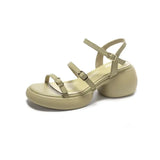 Fongt Step On Excrement Feeling ~ Light Soft Leather High Heel Sandals Female Summer New Style Thick Heel Thick Sole Heel Not Tired Feet Super Fairy Match Skirt-Outfit