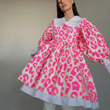 New Dress Fashion Long Sleeve High Waist Printing Y2K A-Line Dress Doll Collar Bubble Dress Party Club Dress Elegant Ladies-Outfit