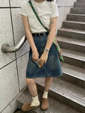 Washed Vintage Blue Denim Skirts Spring New High Waist Skirt for Women Y2k E-Girl Mid-length A-line Faldas Mujer-Outfit