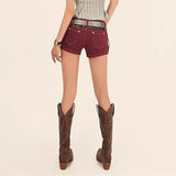 Fongt Spliced Leopard-Print Denim Shorts Female Low-Waisted Tight Y2k Millenium Gynya Yam Ultra-Short Hot Pants