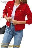 Women's Short Denim Jackets Fashion Female Casual Long Sleeve Lapel Solid Button Pocket Slim Jean Jacket Fall Winter