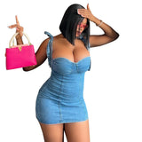 Fongt Women's Dress Women's Slings Denim Skirt Summer Fashion Sexy Hot Girl Breast Dress