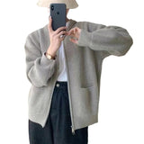 Fongt Color Double Zipper Design Sense Knit Cardigan Female 2024 Spring Autumn New Korean Loose And Casual-Outfit