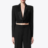 Fongt Advanced Sense Small Suit Spring 2024 New Hot Diamond Bare Back Short Long Sleeve Women's Coat-Outfit