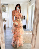 Fongt Fashion Hanging Neck Tie Dye Design Fluffy Cake Dress In Autumn 2025